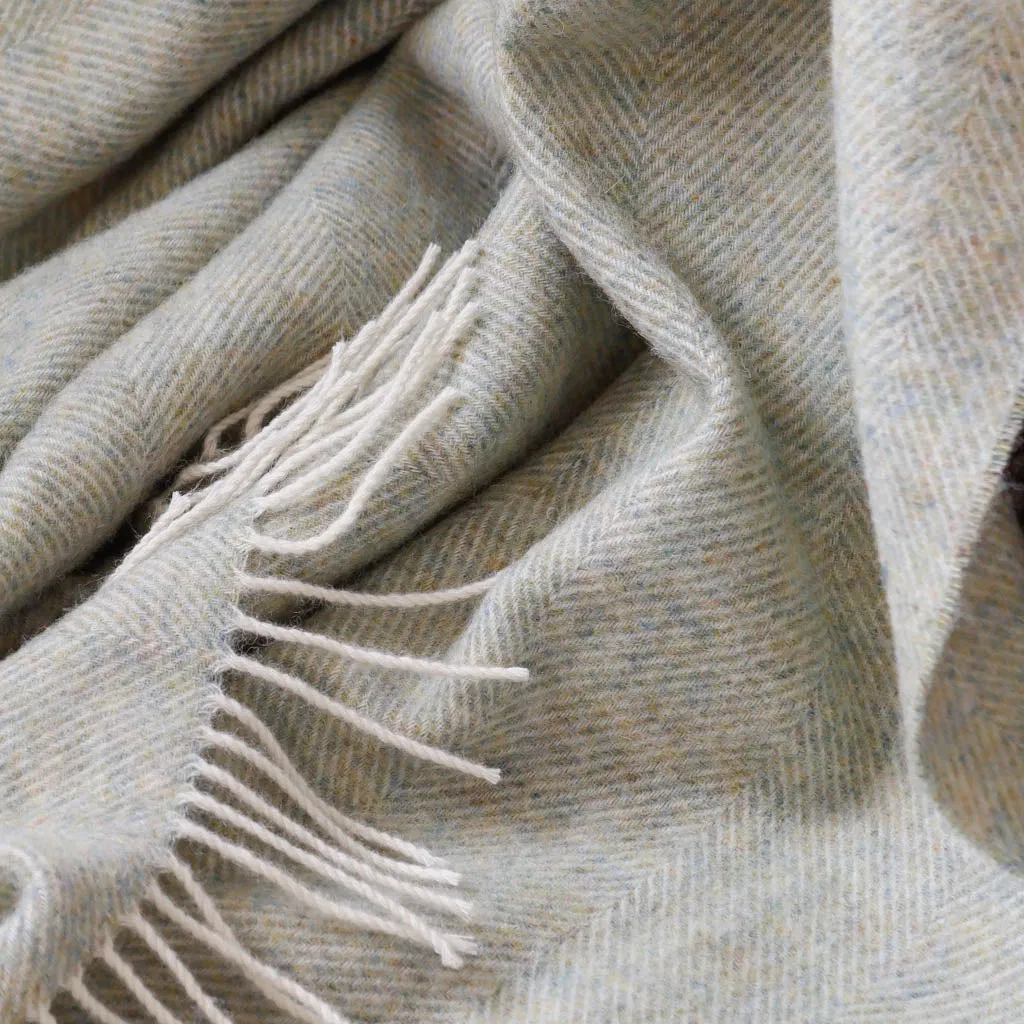 Pale Sage Green Herringbone Wool Blanket