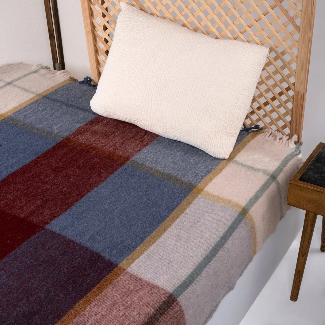 Queen Soft Merino Wool Plaid Wool Blanket for Bed