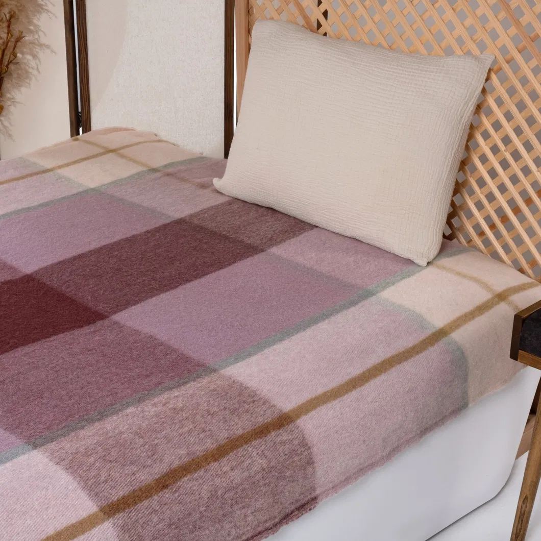 Queen Soft Merino Wool Plaid Wool Blanket for Bed