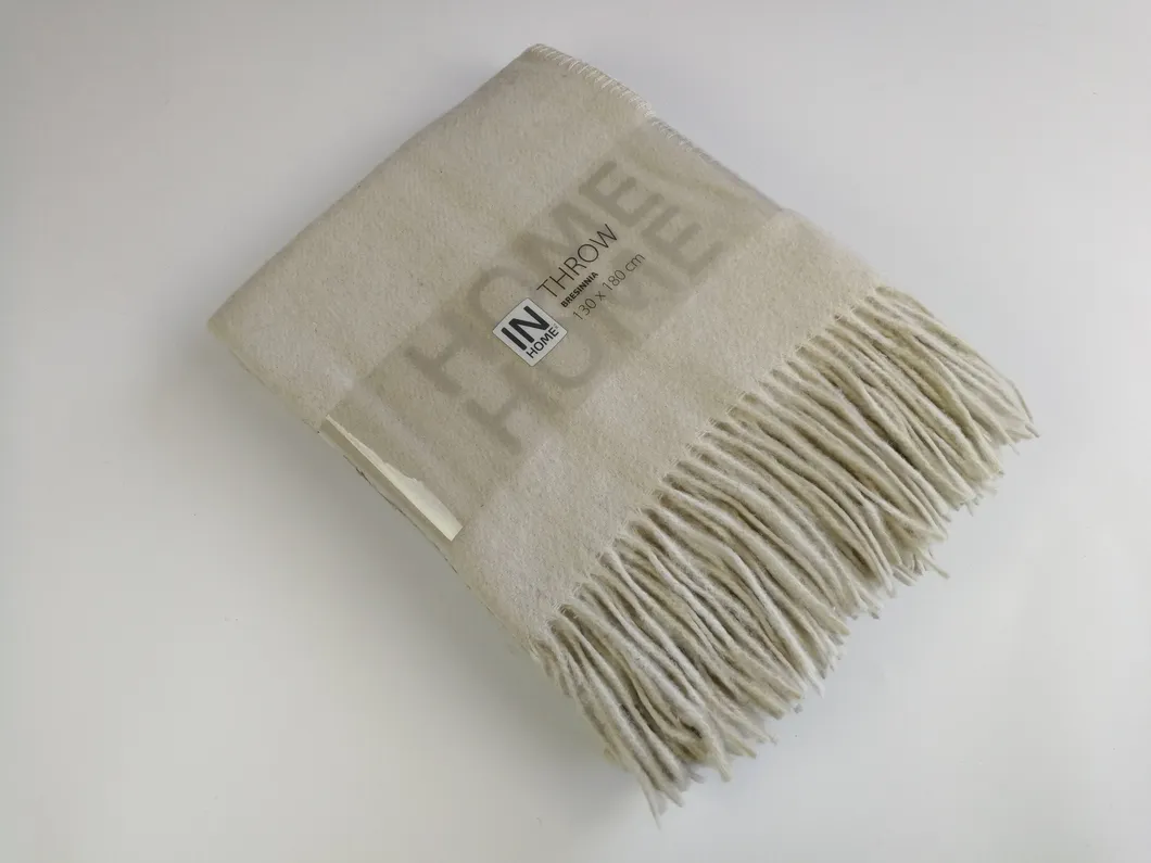 White Pure Wool Fringed Sofa Throw Wool Blanket