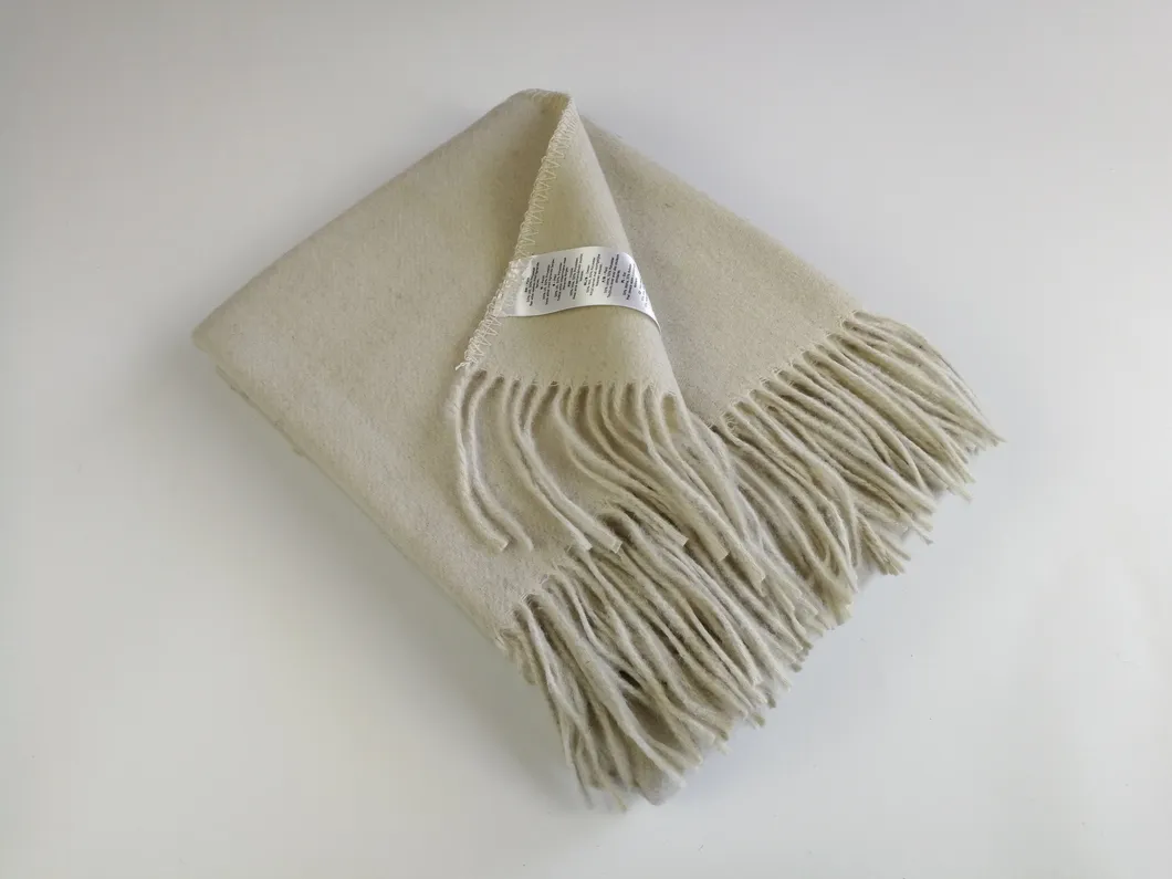 White Pure Wool Fringed Sofa Throw Wool Blanket