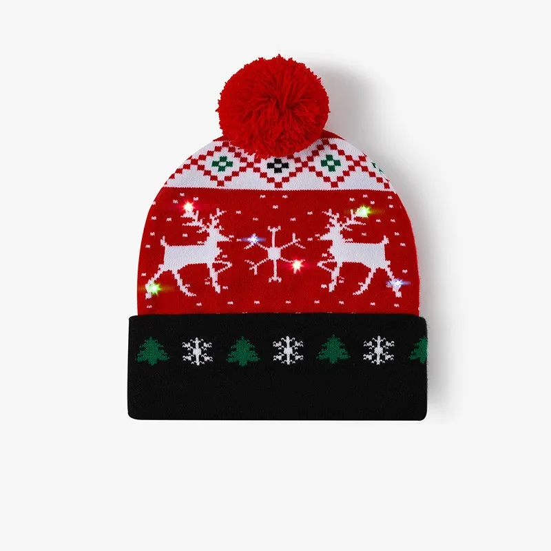 Adults Kids LED Christmas Beanies with Lights Hat