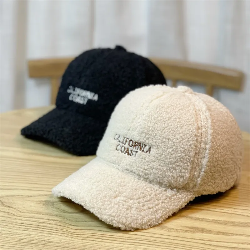 Best Selling Autumn and Winter Solid Color Lamb Wool Warm Baseball Cap Customize Logo Peaked Cap