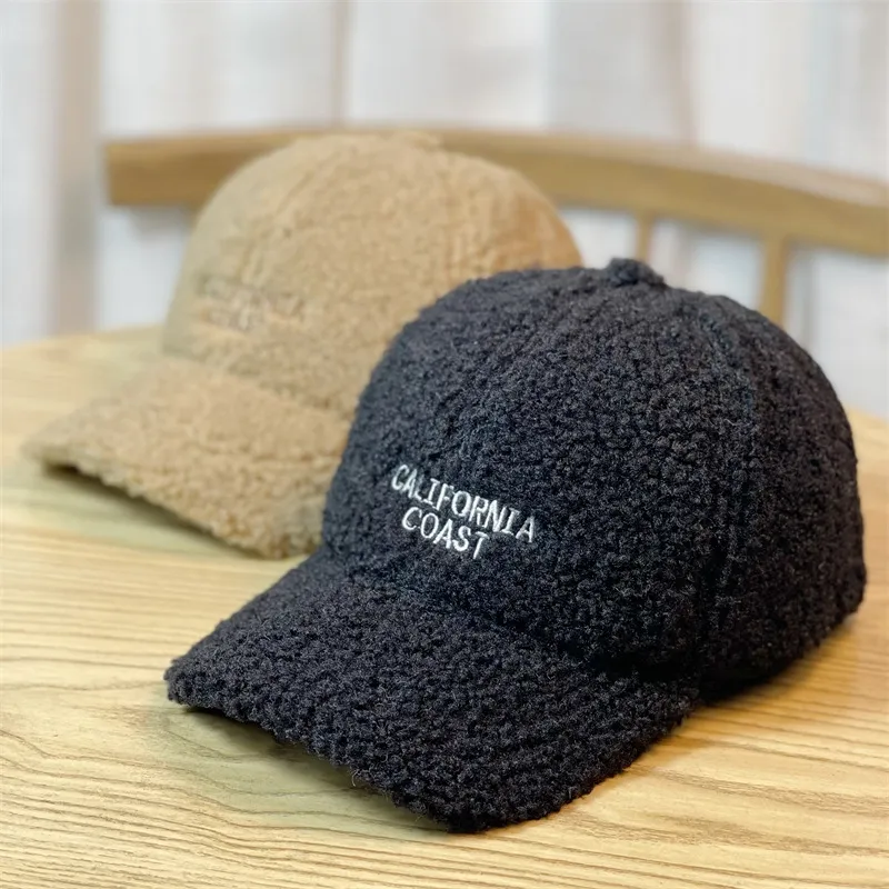 Best Selling Autumn and Winter Solid Color Lamb Wool Warm Baseball Cap Customize Logo Peaked Cap