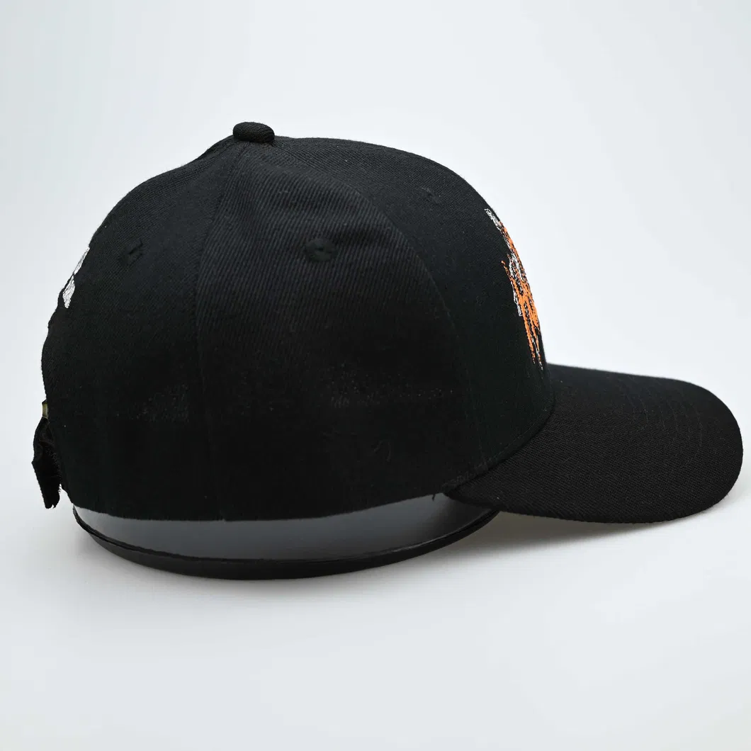 Custom 6 Panels Black Color Cotton Embroidery Logo Baseball Cap