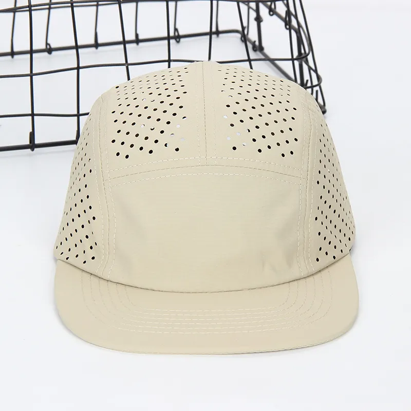 Custom Dark Gray Laser Waterproof Running 5 Panel Camp Nylon Cap