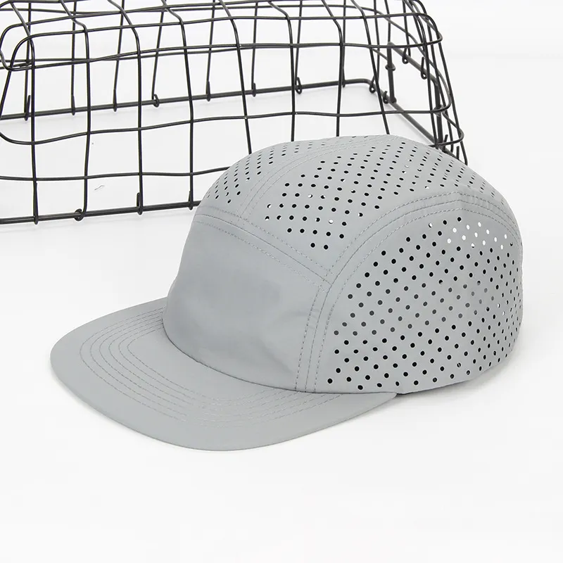 Custom Dark Gray Laser Waterproof Running 5 Panel Camp Nylon Cap