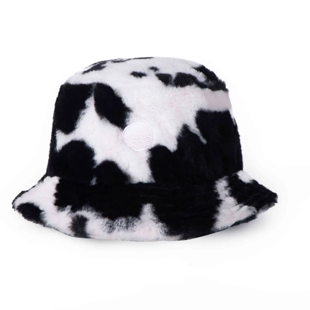 Custom Fluffy Warm Fisherman Hat Wholesale Cow Print Bucket Hat