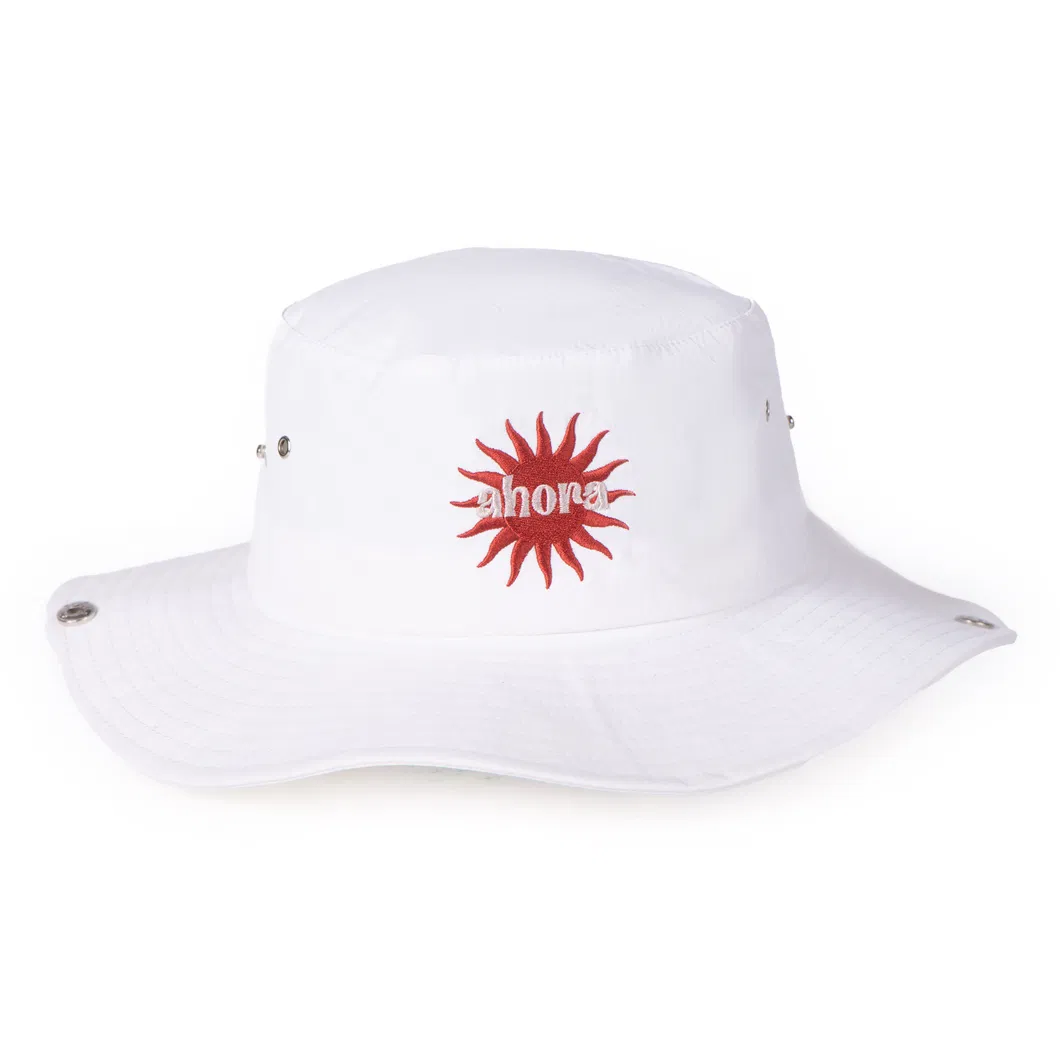 Custom High Quality Wide Brim Sun Protection Mens Fisherman Cap Custom Embroidery Bucket Hat with String