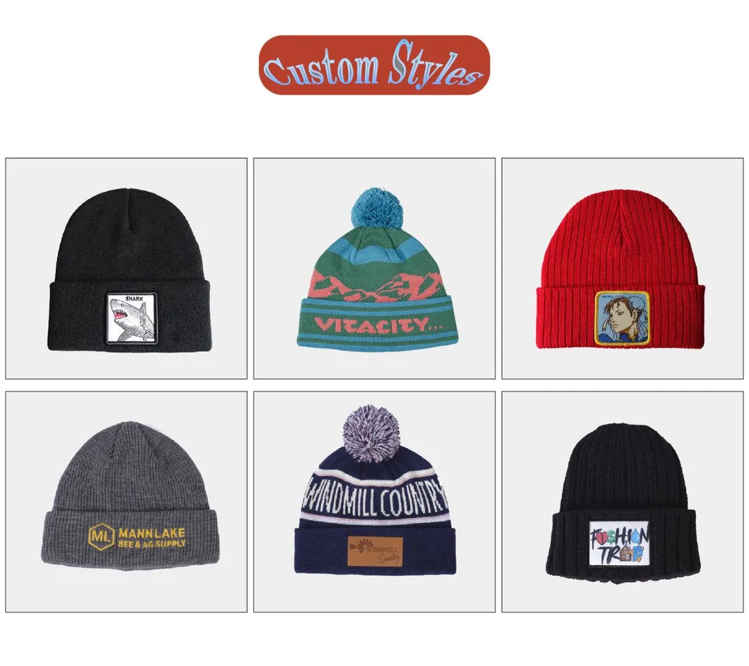 Custom Jacquard Logo Mens Beanie Caps Wool Winter Hats