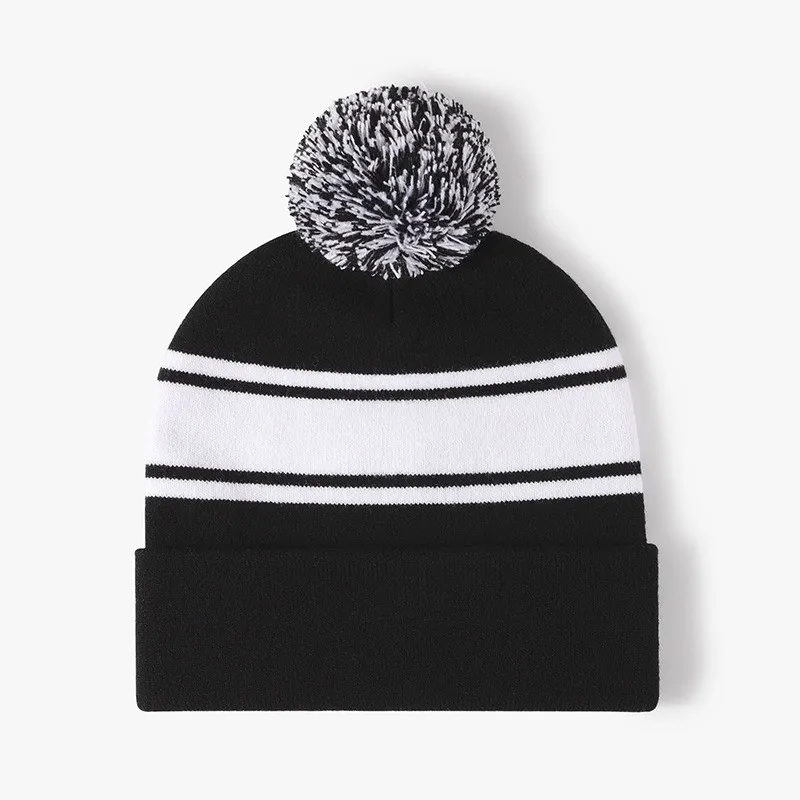 Custom Jacquard Logo Winter Knitted Stripe Beanie Hat