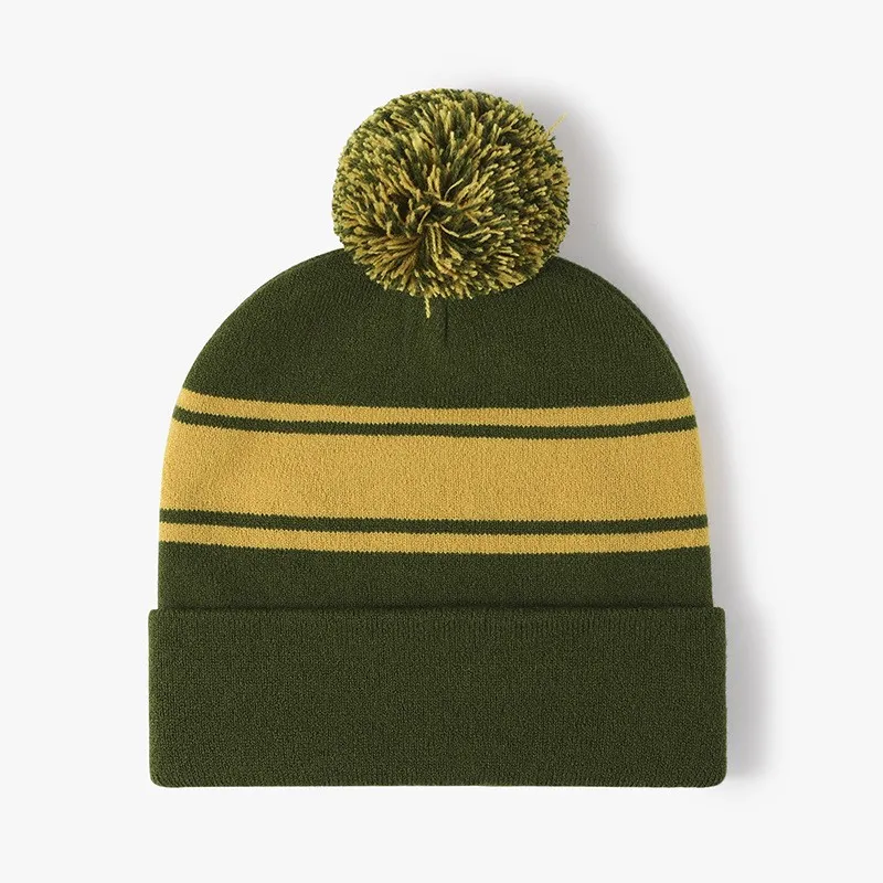 Custom Jacquard Logo Winter Knitted Stripe Beanie Hat