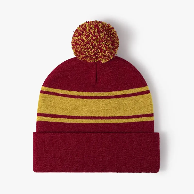 Custom Jacquard Logo Winter Knitted Stripe Beanie Hat