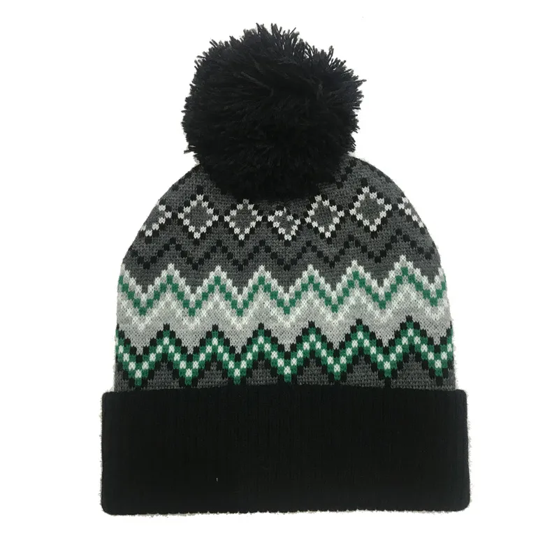 Custom Jacquard Logo Winter Knitted Stripe Beanie Hat