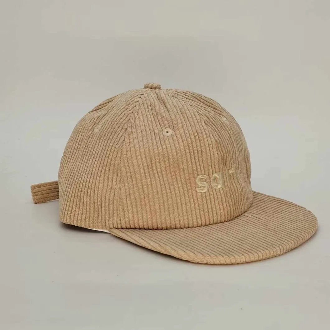 Custom Khaki Corduroy Embroidery Logo Kid Unstructured Snapback Cap