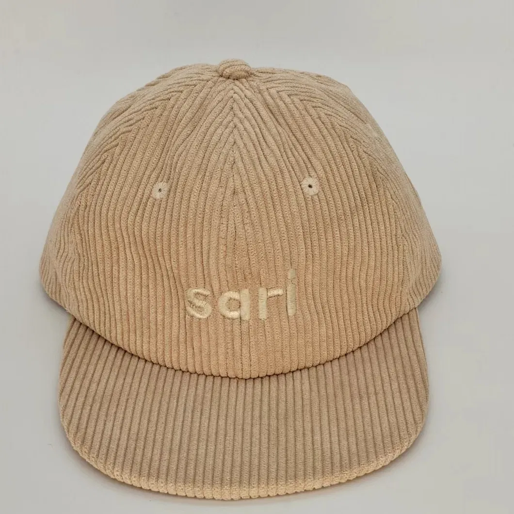 Custom Khaki Corduroy Embroidery Logo Kid Unstructured Snapback Cap