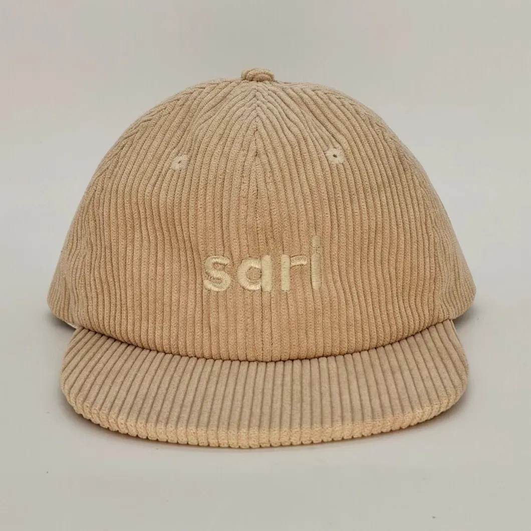 Custom Khaki Corduroy Embroidery Logo Kid Unstructured Snapback Cap