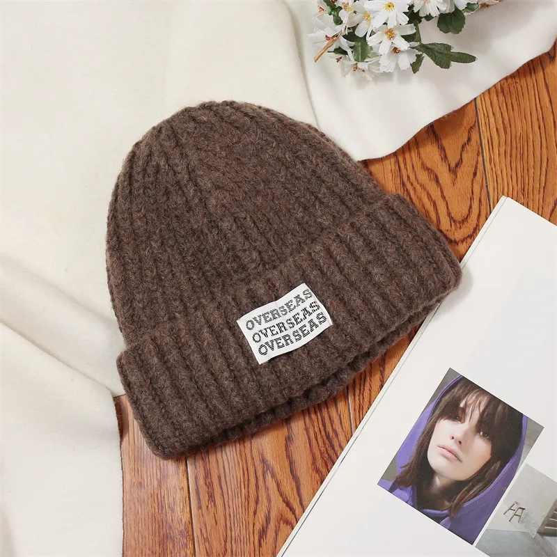 Custom Knit Cuffed Acrylic Slouchy Streetwear Private Woven Label Logo Gray Beanies