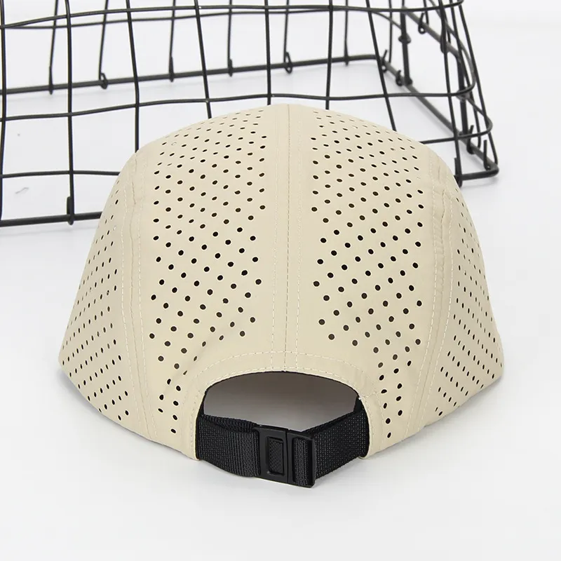 Custom Laser Cut Holes Waterproof Running 5 Panel Camp Cap