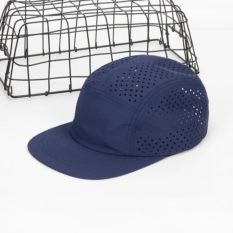 Custom Laser Cut Holes Waterproof Running 5 Panel Camp Cap