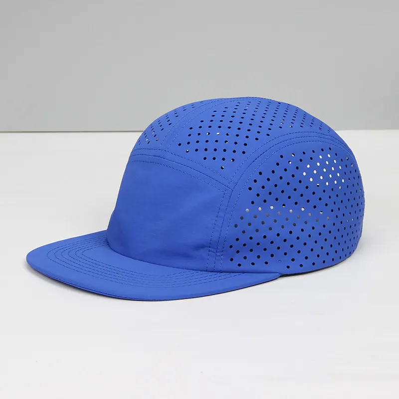 Custom Laser Cut Holes Waterproof Running 5 Panel Camp Cap