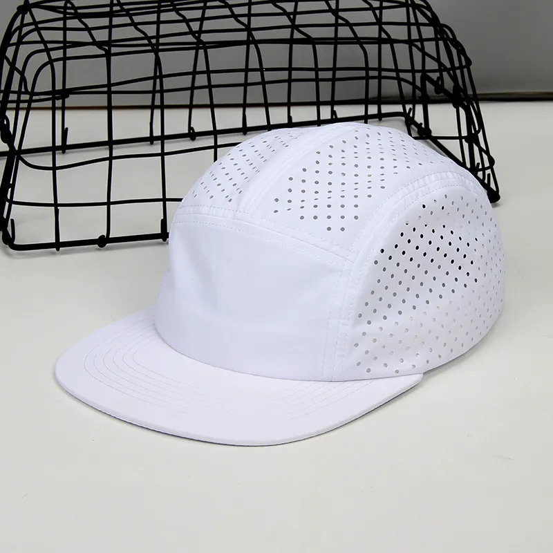 Custom Laser Cut Holes Waterproof Running 5 Panel Camp Cap