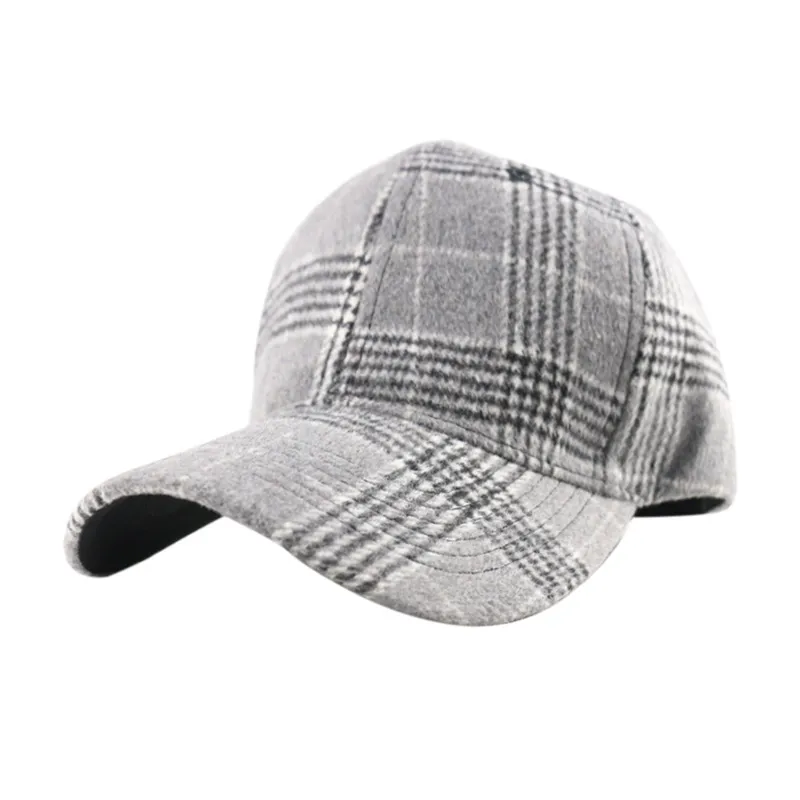 Custom Logo 2025 Winter Plaid Wool 6 Panel Baseball Cap for Men