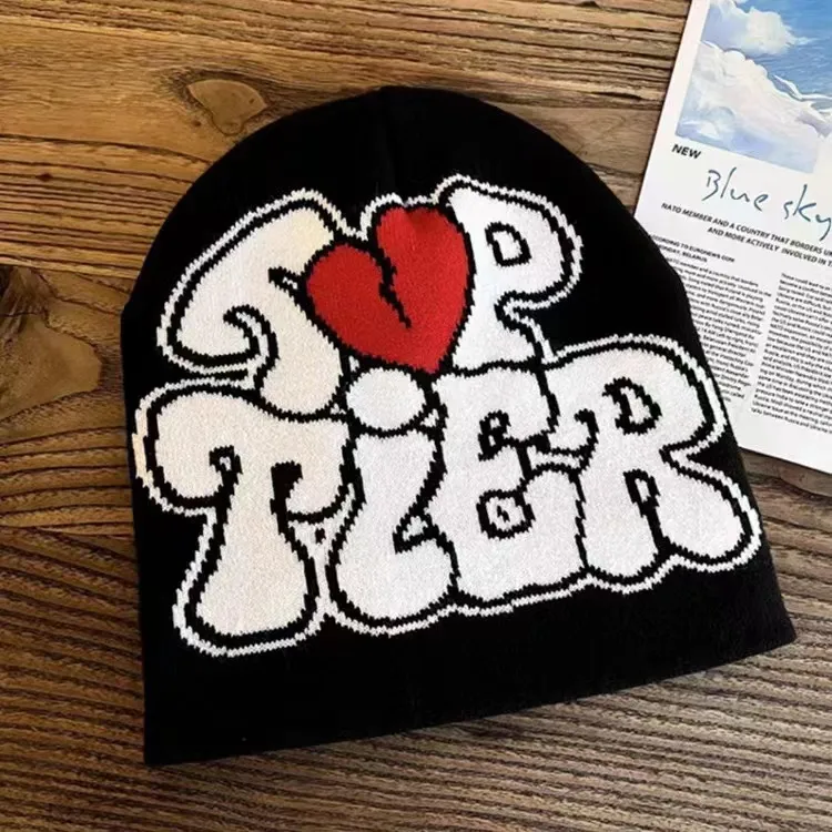 Custom Logo Letter Jacquard Puff Print Beanie Hat