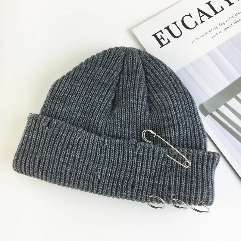 Gray High Quality Gothic Distressed Beanie Winter Hat