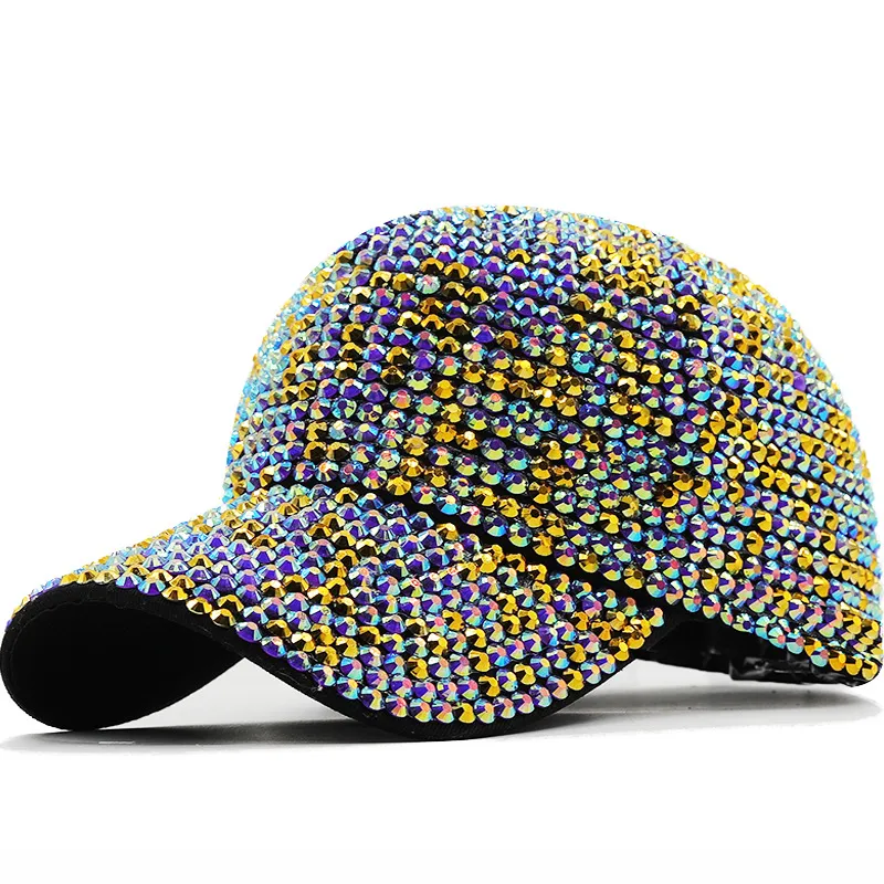 Hot Selling Rhinestone Women Baseball Hat Blue River CZ Diamond See Shell Plain Outdoor Sport Cap