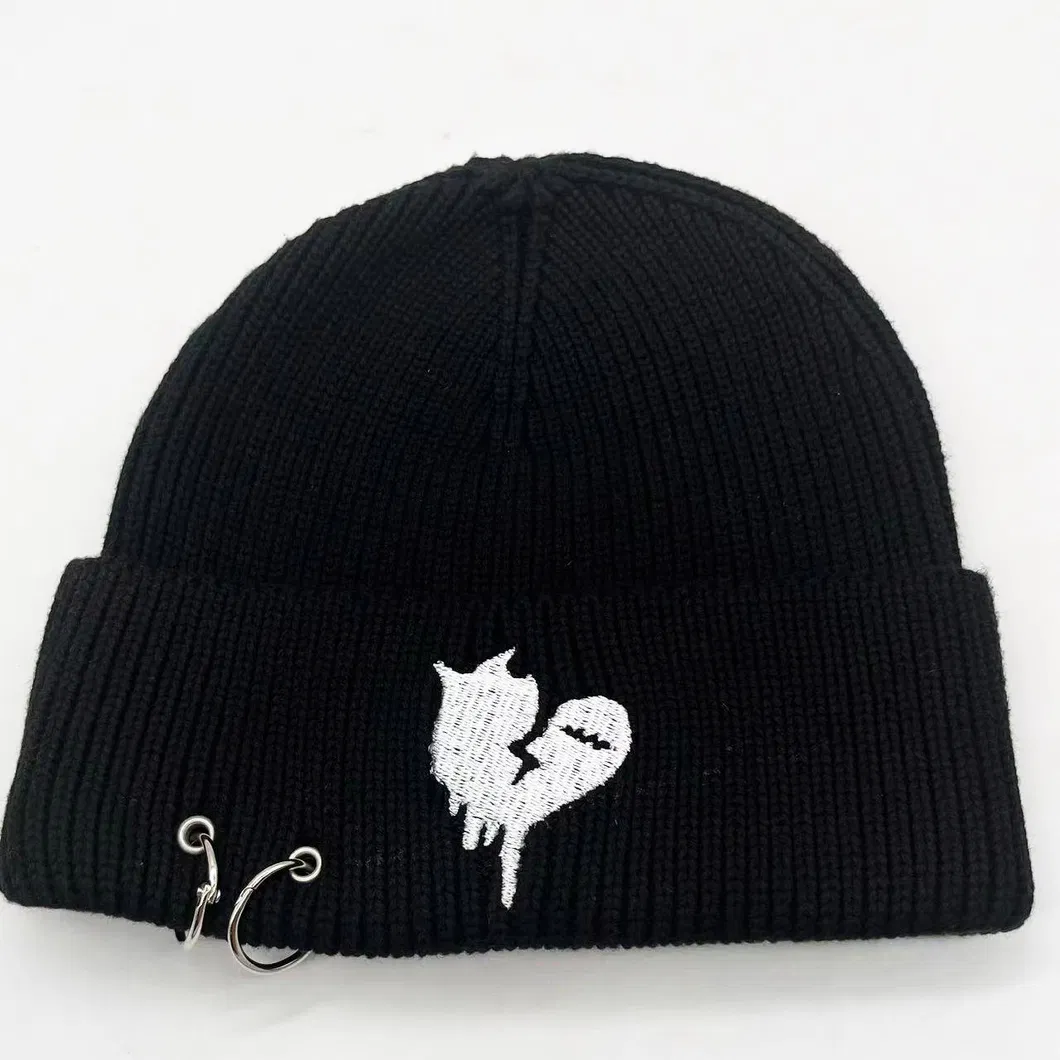 Skull Knitted Beanie Trendy Winter Hat with Patch for Men and Women