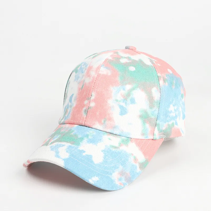 Summer Spring Sport Printing Tie Die Cotton Open Cross Ponytail Hat Colorful Dyeing Graffiti Shade Sun Protection Baseball Cap