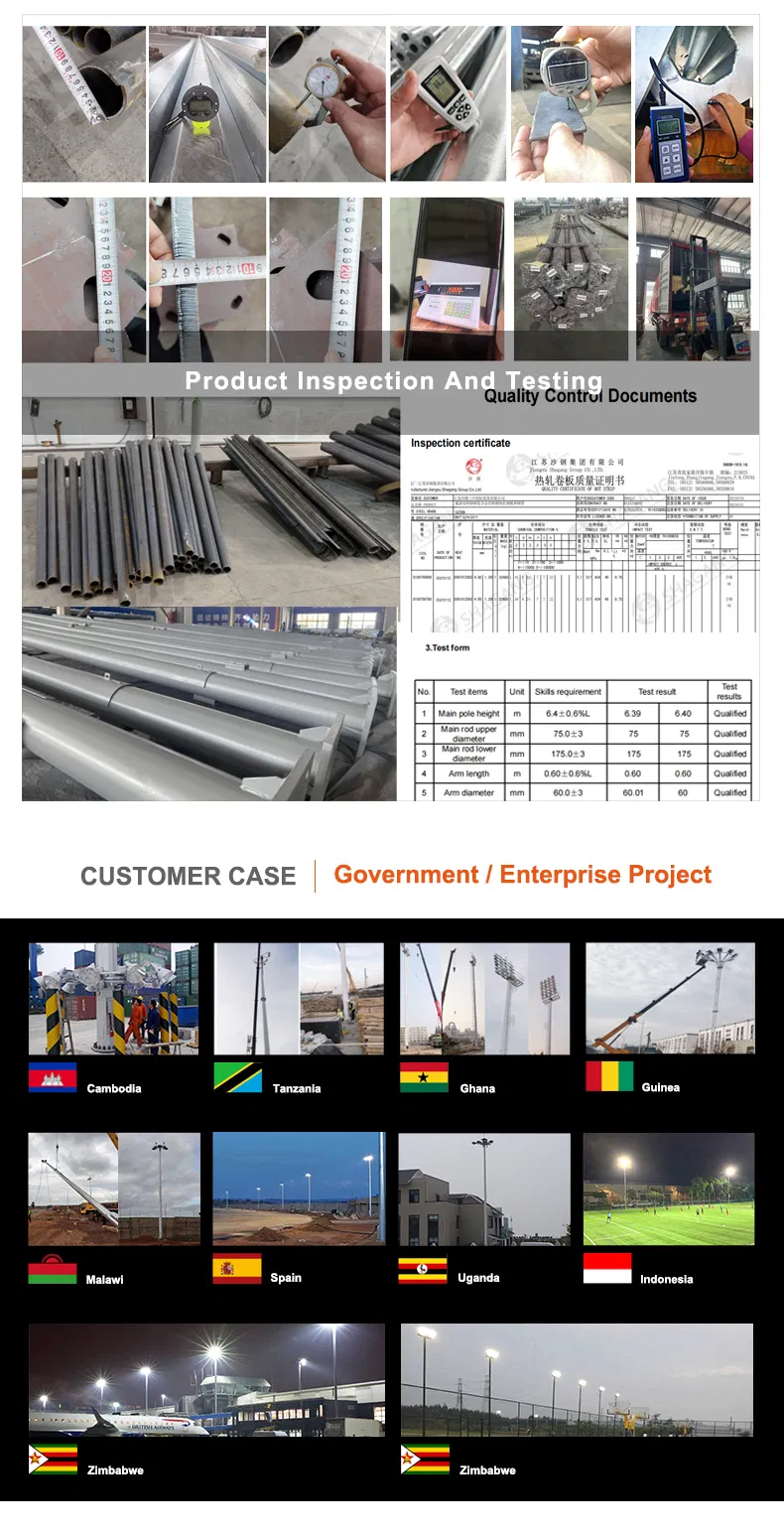 20m, 30m, 35m Galvanized High Mast Lighting Poles with LED Projection Lights for Stadiums, Airports, and Streets