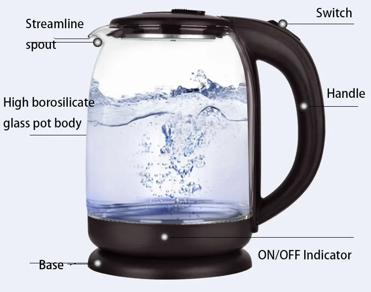 New Design 1.8L Cordless Jug Fast Water Boiling Glass Electric Kettle