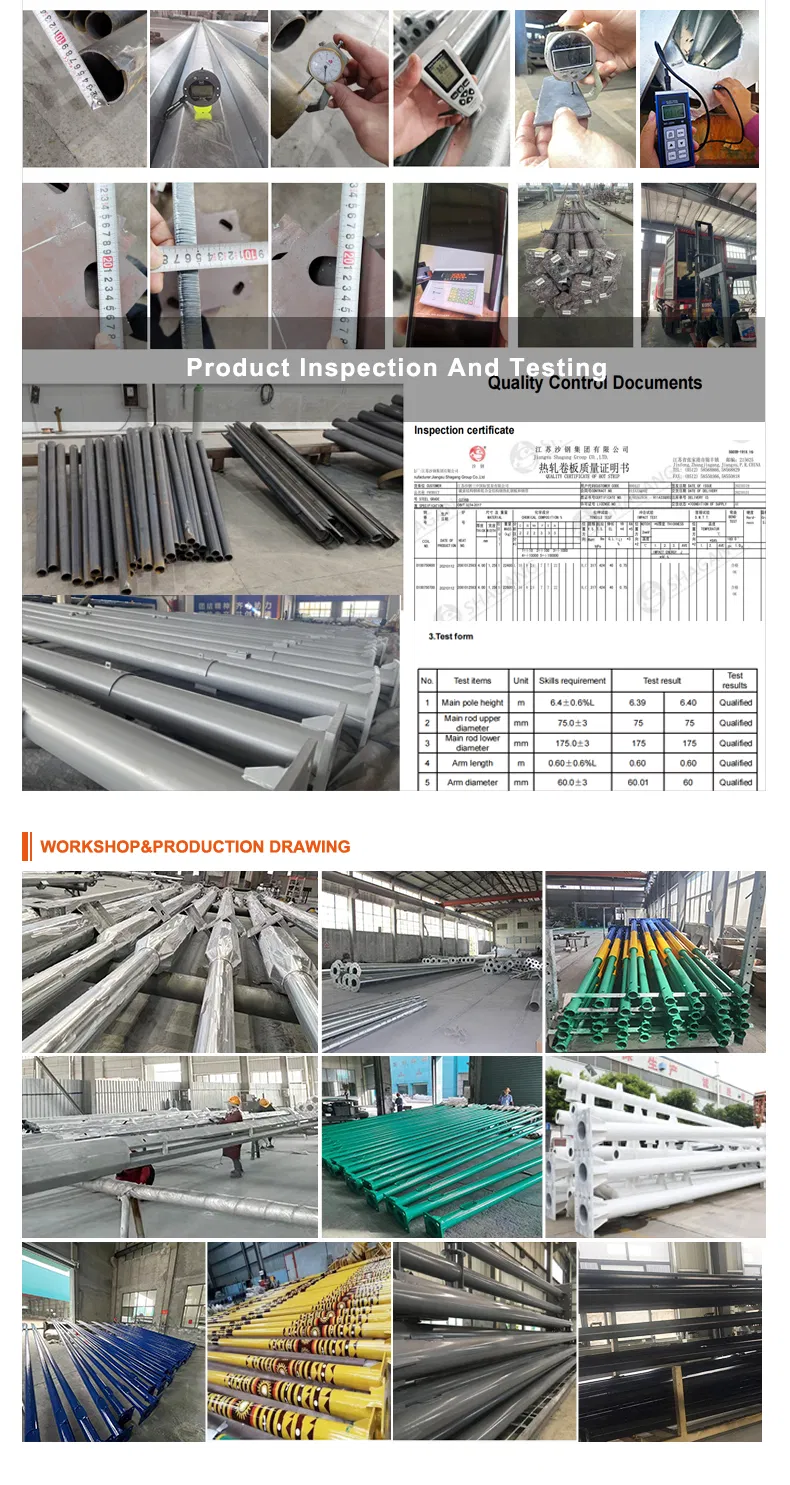 Hot Hip Galvanization ISO Approved Steel Electric 8m Light Smart Street Lighting Pole ODM