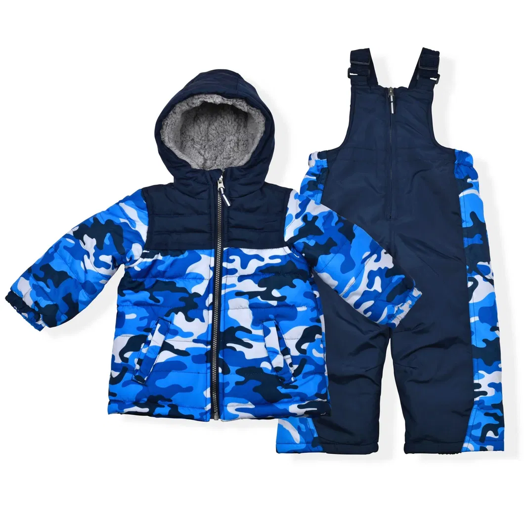 Asiapo China Factory Boys Kids Blue Winter Outdoor Two-Piece Waterproof Snowsuit in Cold Temperatures