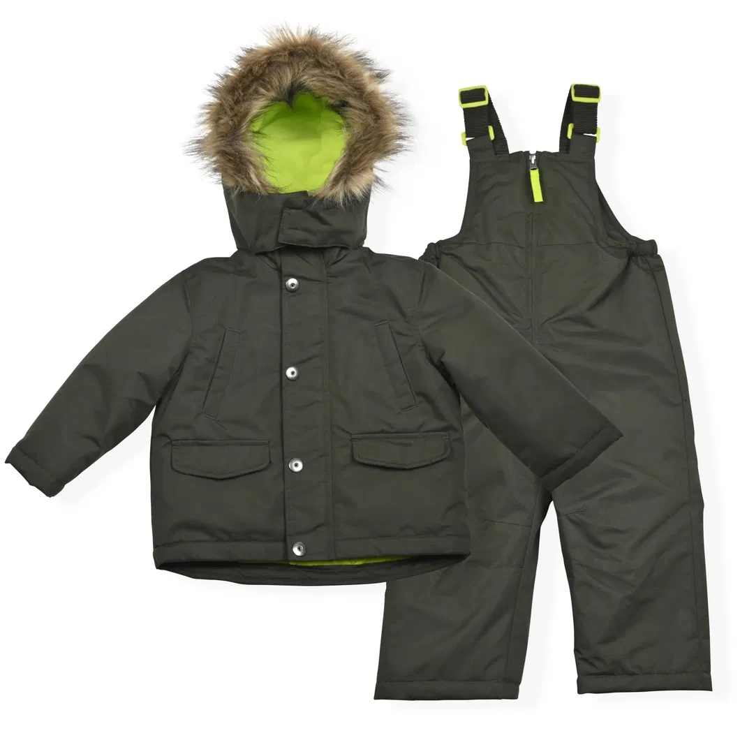 Asiapo China Factory Boys Kids Forest Olive Winter Outdoor Two-Piece Waterproof Snowsuit in Cold Temperatures