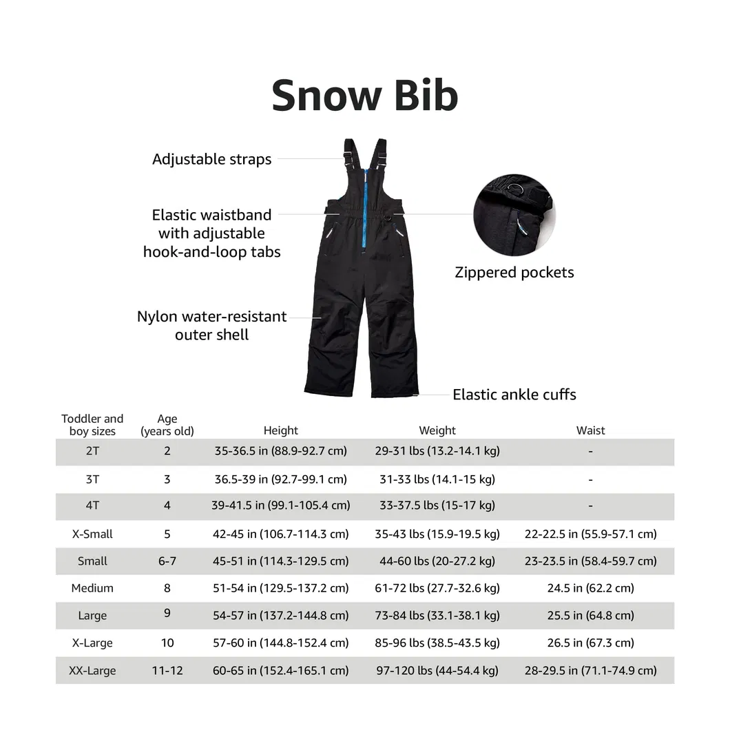 Asiapo China Factory Kids Boys Deep Blue Water-Resistant Snow Bib