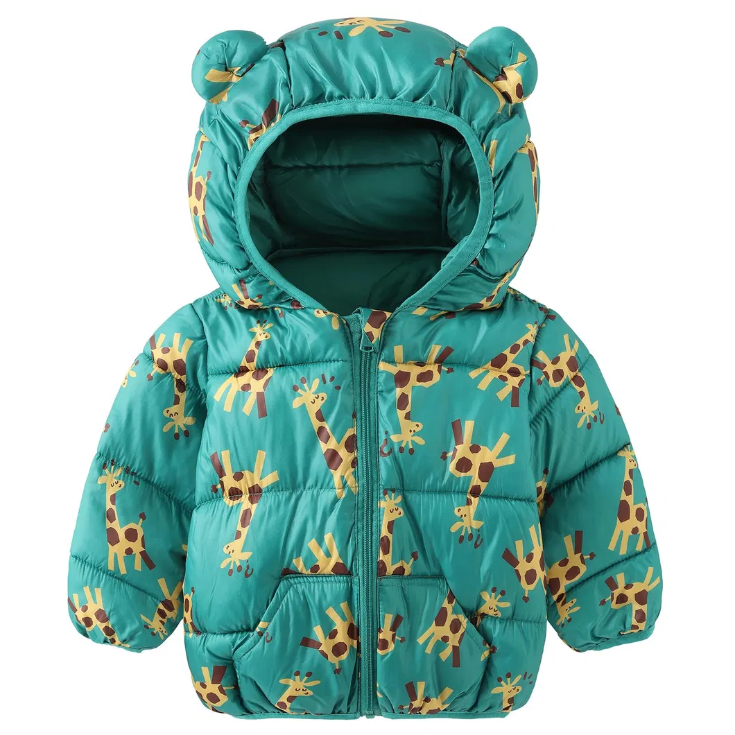 Asiapo China Factory Kids Boys Girls Winter Lightweight Durable Lovely Active Padded Puffer Jacket with Bear Hood