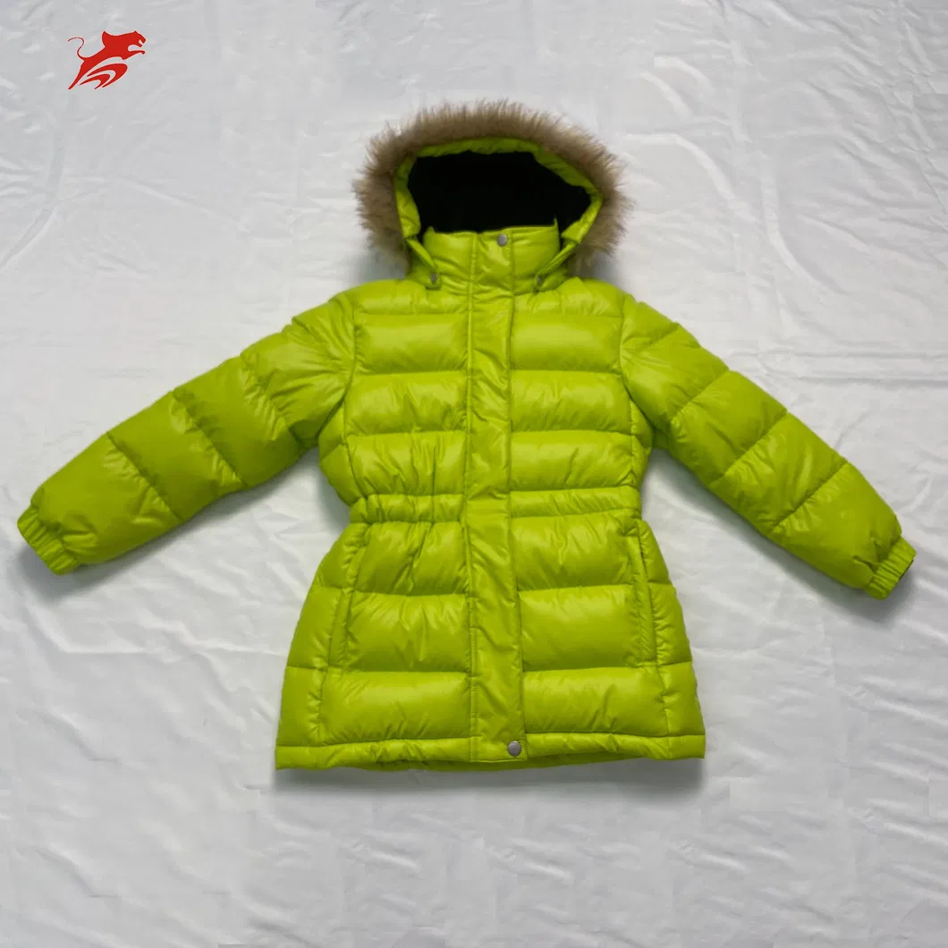 Asiapo China Factory Kids Girls Green Duck Down Jacket with Hood