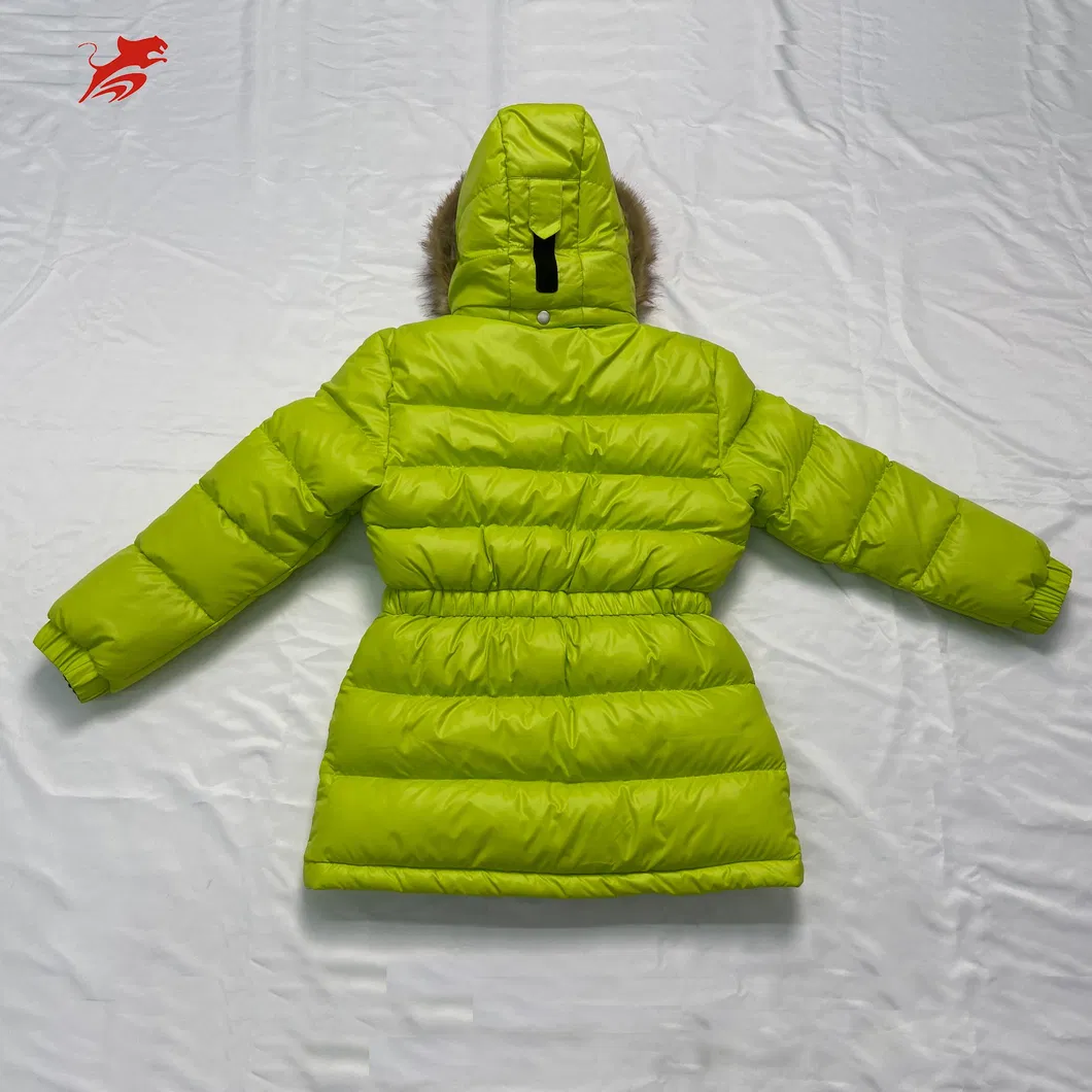 Asiapo China Factory Kids Girls Green Duck Down Jacket with Hood