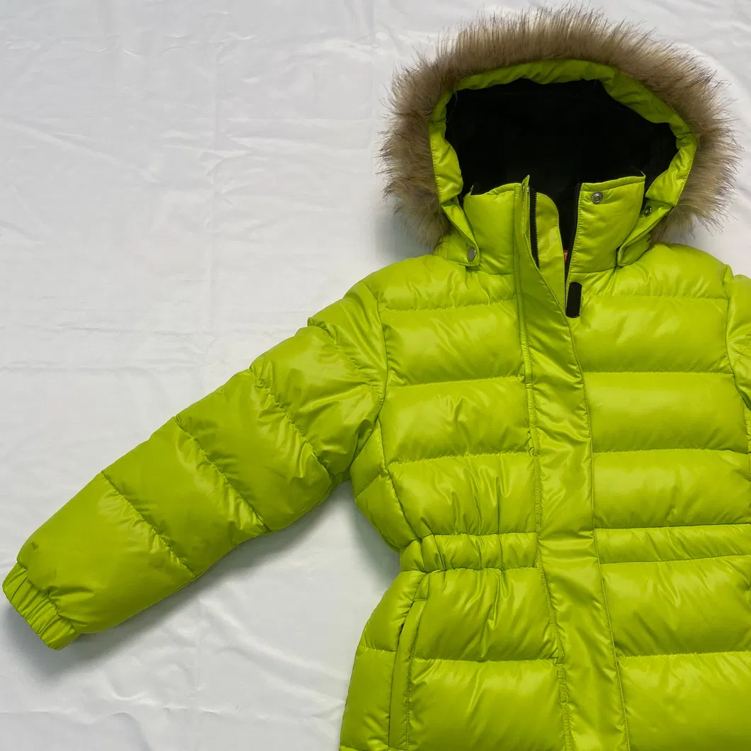 Asiapo China Factory Kids Girls Green Duck Down Jacket with Hood