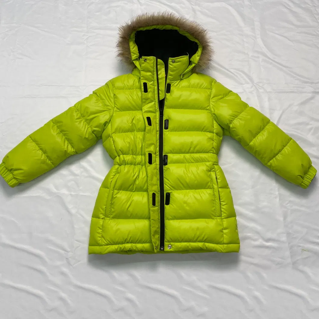 Asiapo China Factory Kids Girls Green Duck Down Jacket with Hood