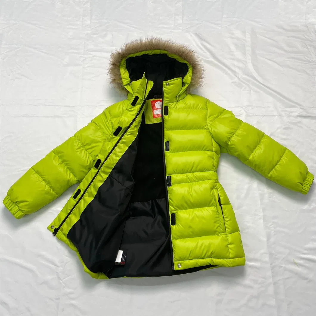 Asiapo China Factory Kids Girls Green Duck Down Jacket with Hood