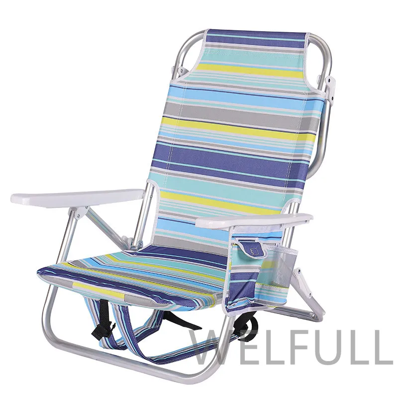 Adjustable Outdoor Aluminum Beach Lounge Chair 5 Position Reclining Aluminum Lightweight Portable Foldable Sun Beach Chair