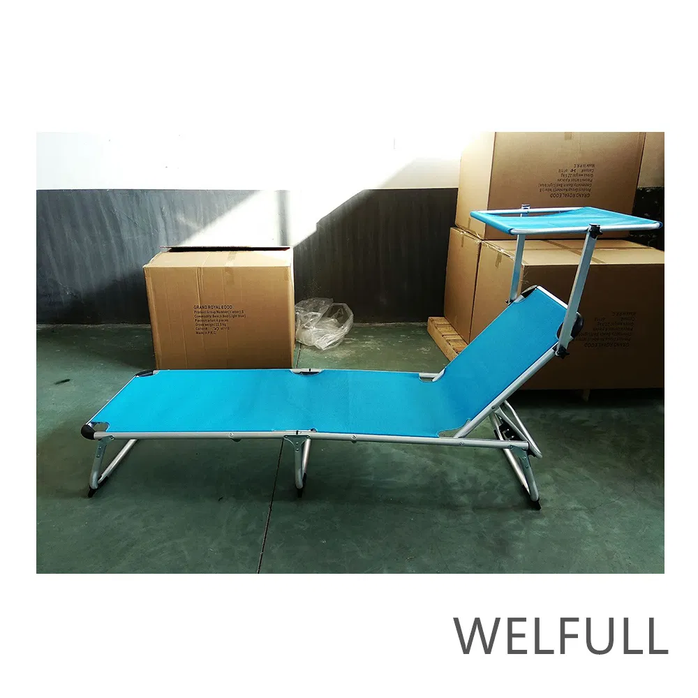 High Quality Outdoor Folding Chaise Beach Lounge Aluminium Beach Folding Bed Chaise Lounger with Canopy