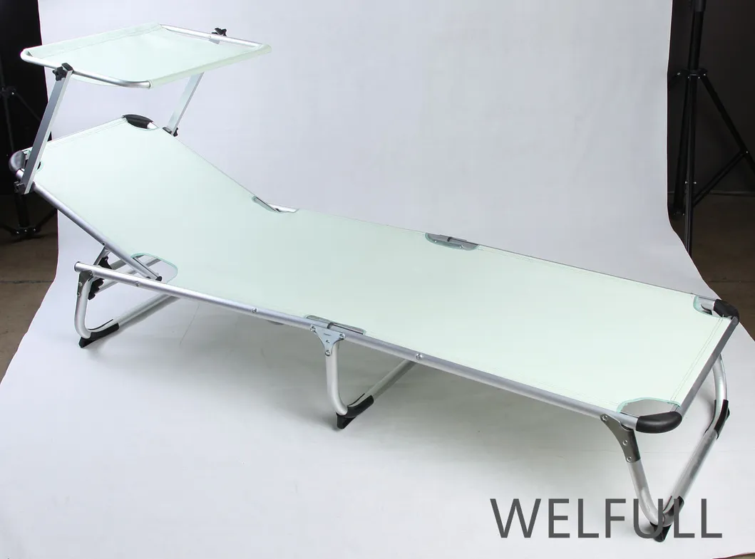 High Quality Outdoor Folding Chaise Beach Lounge Aluminium Beach Folding Bed Chaise Lounger with Canopy