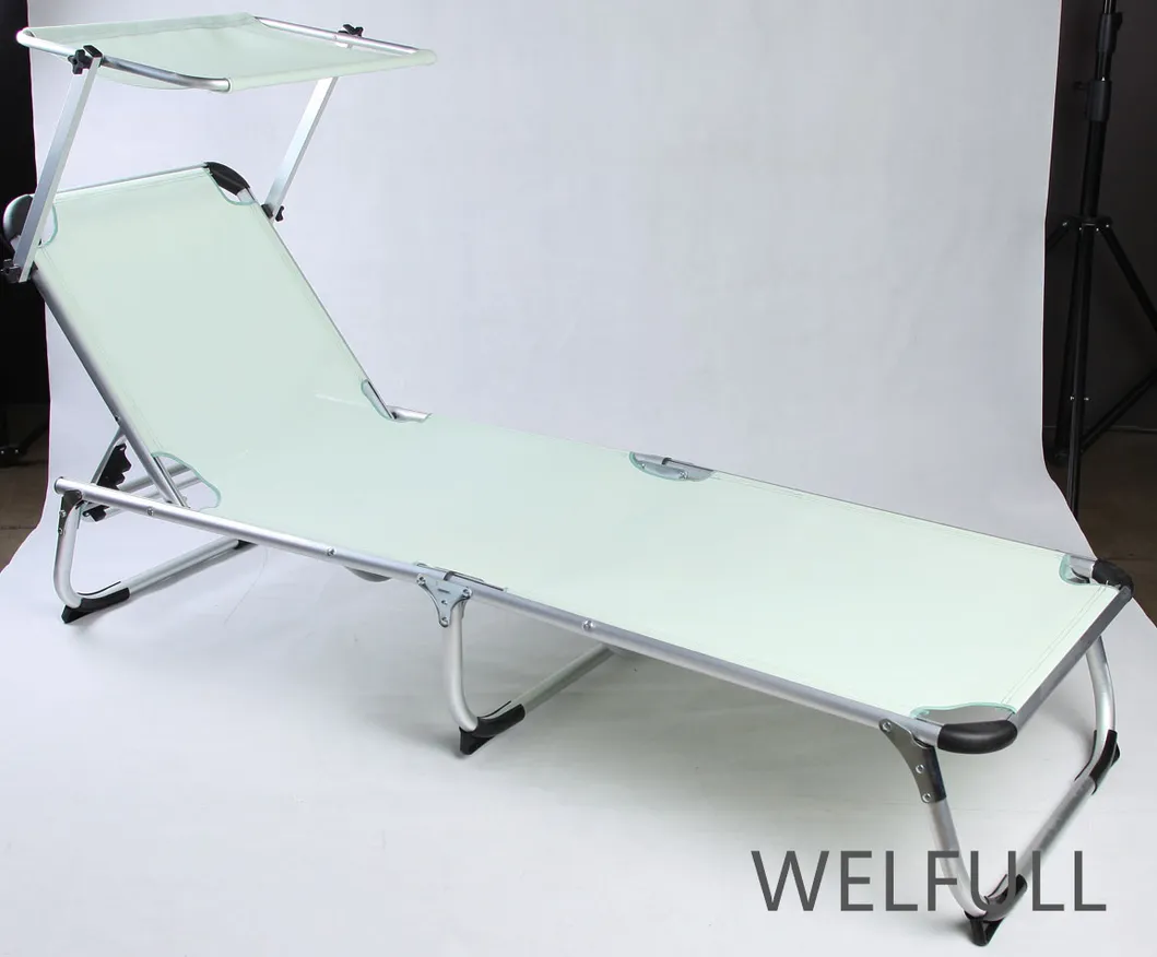 High Quality Outdoor Folding Chaise Beach Lounge Aluminium Beach Folding Bed Chaise Lounger with Canopy