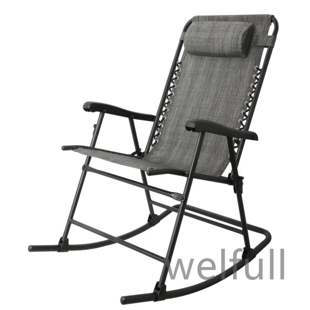 Outdoor Outdoor Patio Rocking Chair Porch Rocker Folding Zero Gravity Chaise Lounge Grey with Headrest