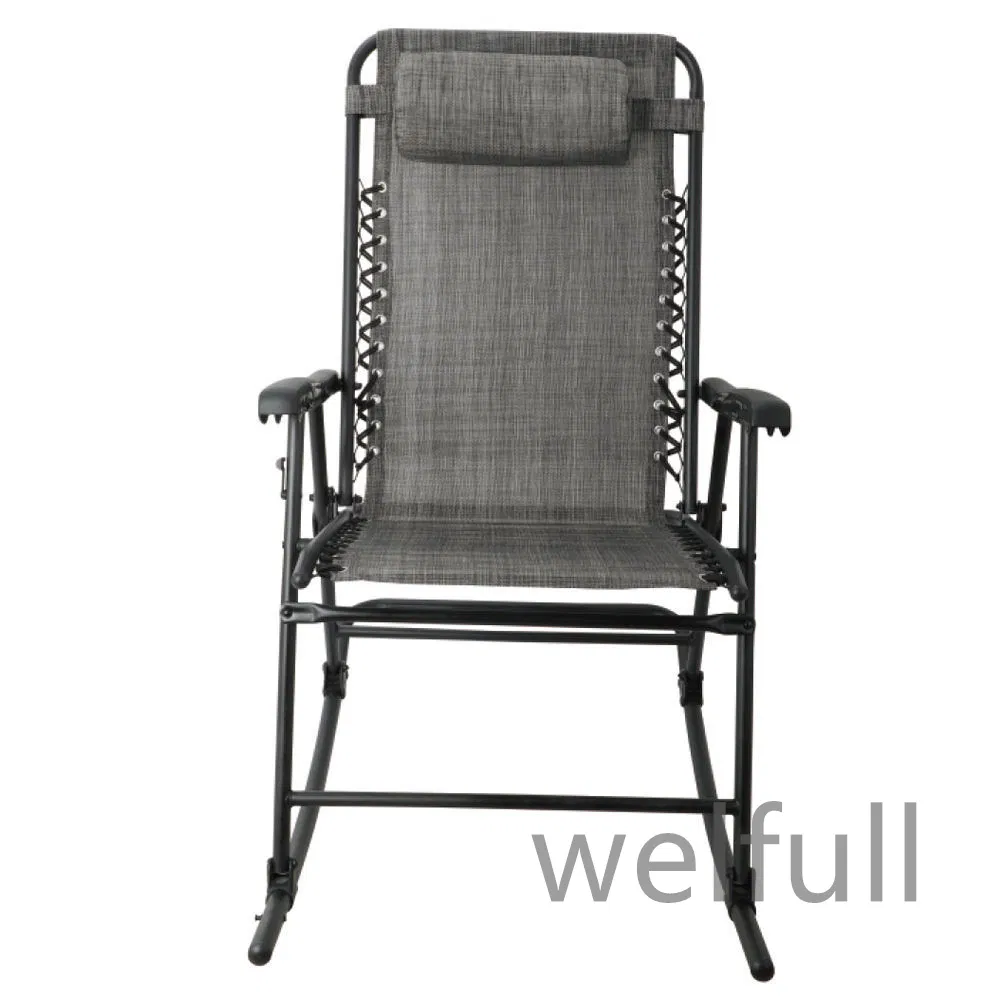 Outdoor Outdoor Patio Rocking Chair Porch Rocker Folding Zero Gravity Chaise Lounge Grey with Headrest